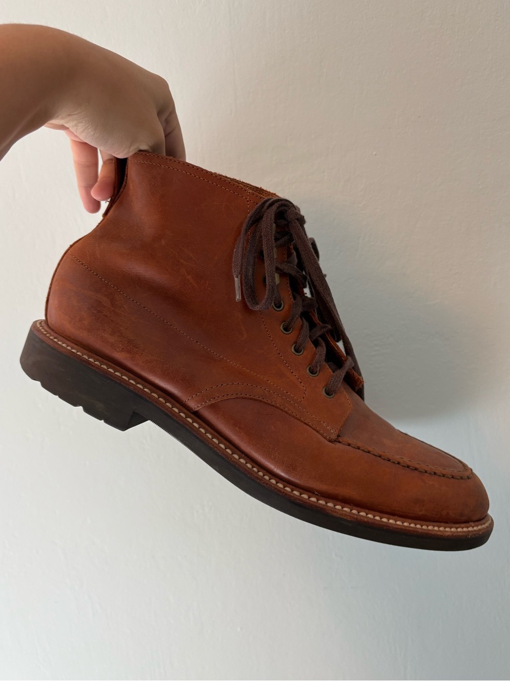 J. Crew Men's Burnt Orange Leather Moc Toe Lace-Up Boot 10